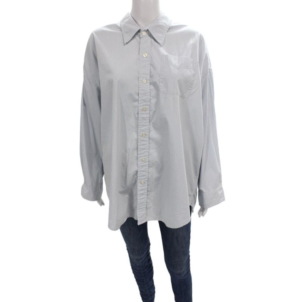 R13 Women Striped Cotton Collared Button-Up Top Long Sleeve Size XS
